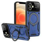 For iPhone 12 Large Window MagSafe Holder Phone Case(Blue) - 1