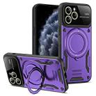 For iPhone 11 Pro Max Large Window MagSafe Holder Phone Case(Purple) - 1