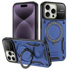 For iPhone 16 Pro Max Large Window MagSafe Holder Phone Case(Blue) - 1