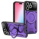 For iPhone 15 Pro Max Large Window MagSafe Holder Phone Case(Purple) - 1