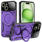 For iPhone 15 Plus Large Window MagSafe Holder Phone Case(Purple) - 1