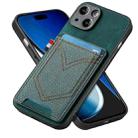 For iPhone 15 Denim Texture Leather Skin Phone Case with Card Slot(Green) - 1