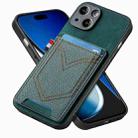 For iPhone 15 Plus Denim Texture Leather Skin Phone Case with Card Slot(Green) - 1