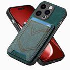 For iPhone 15 Pro Max Denim Texture Leather Skin Phone Case with Card Slot(Green) - 1