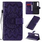 For Huawei Nova 7 Pro 5G Embossed Sunflower Pattern Horizontal Flip PU Leather Case with Holder & Card Slots & Wallet & Lanyard(Purple) - 1