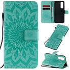 For Huawei Nova 7 5G Embossed Sunflower Pattern Horizontal Flip PU Leather Case with Holder & Card Slots & Wallet & Lanyard(Green) - 1