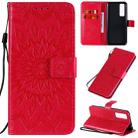 For Huawei Nova 7 5G Embossed Sunflower Pattern Horizontal Flip PU Leather Case with Holder & Card Slots & Wallet & Lanyard(Red) - 1