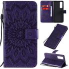 For Huawei Nova 7 5G Embossed Sunflower Pattern Horizontal Flip PU Leather Case with Holder & Card Slots & Wallet & Lanyard(Purple) - 1