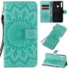 For Huawei P40 Lite E/Y7p/Honor 9C Embossed Sunflower Pattern Horizontal Flip PU Leather Case with Holder & Card Slots & Wallet & Lanyard(Green) - 1