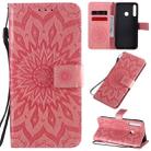 For Huawei P40 Lite E/Y7p/Honor 9C Embossed Sunflower Pattern Horizontal Flip PU Leather Case with Holder & Card Slots & Wallet & Lanyard(Pink) - 1