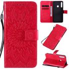 For Huawei P40 Lite E/Y7p/Honor 9C Embossed Sunflower Pattern Horizontal Flip PU Leather Case with Holder & Card Slots & Wallet & Lanyard(Red) - 1