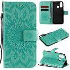 For Huawei P smart 2020 Embossed Sunflower Pattern Horizontal Flip PU Leather Case with Holder & Card Slots & Wallet & Lanyard(Green) - 1