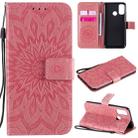 For Huawei P smart 2020 Embossed Sunflower Pattern Horizontal Flip PU Leather Case with Holder & Card Slots & Wallet & Lanyard(Pink) - 1