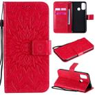 For Huawei P smart 2020 Embossed Sunflower Pattern Horizontal Flip PU Leather Case with Holder & Card Slots & Wallet & Lanyard(Red) - 1