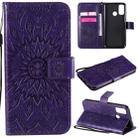 For Huawei P smart 2020 Embossed Sunflower Pattern Horizontal Flip PU Leather Case with Holder & Card Slots & Wallet & Lanyard(Purple) - 1