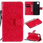 For Huawei Y5p/Honor 9S Embossed Sunflower Pattern Horizontal Flip PU Leather Case with Holder & Card Slots & Wallet & Lanyard(Red) - 1