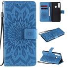 For Huawei Y6p Embossed Sunflower Pattern Horizontal Flip PU Leather Case with Holder & Card Slots & Wallet & Lanyard(Blue) - 1