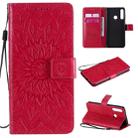 For Huawei Y6p Embossed Sunflower Pattern Horizontal Flip PU Leather Case with Holder & Card Slots & Wallet & Lanyard(Red) - 1