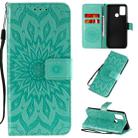 For Huawei Honor 9A Embossed Sunflower Pattern Horizontal Flip PU Leather Case with Holder & Card Slots & Wallet & Lanyard(Green) - 1