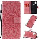 For Huawei Honor 9A Embossed Sunflower Pattern Horizontal Flip PU Leather Case with Holder & Card Slots & Wallet & Lanyard(Pink) - 1