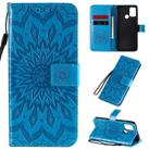 For Huawei Honor 9A Embossed Sunflower Pattern Horizontal Flip PU Leather Case with Holder & Card Slots & Wallet & Lanyard(Blue) - 1