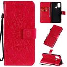 For Huawei Honor 9A Embossed Sunflower Pattern Horizontal Flip PU Leather Case with Holder & Card Slots & Wallet & Lanyard(Red) - 1