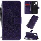 For Huawei Honor 9A Embossed Sunflower Pattern Horizontal Flip PU Leather Case with Holder & Card Slots & Wallet & Lanyard(Purple) - 1