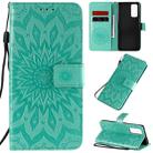 For Huawei Honor 30 Pro Embossed Sunflower Pattern Horizontal Flip PU Leather Case with Holder & Card Slots & Wallet & Lanyard(Green) - 1