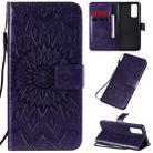 For Huawei Honor 30 Pro Embossed Sunflower Pattern Horizontal Flip PU Leather Case with Holder & Card Slots & Wallet & Lanyard(Purple) - 1