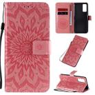 For Huawei Honor 30 Embossed Sunflower Pattern Horizontal Flip PU Leather Case with Holder & Card Slots & Wallet & Lanyard(Pink) - 1