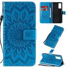 For Huawei Honor 30 Embossed Sunflower Pattern Horizontal Flip PU Leather Case with Holder & Card Slots & Wallet & Lanyard(Blue) - 1