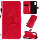 For Huawei Honor 30 Embossed Sunflower Pattern Horizontal Flip PU Leather Case with Holder & Card Slots & Wallet & Lanyard(Red) - 1