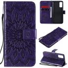 For Huawei Honor Play 4T Pro Embossed Sunflower Pattern Horizontal Flip PU Leather Case with Holder & Card Slots & Wallet & Lanyard(Purple) - 1