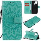 For Samsung Galaxy A21s Embossed Sunflower Pattern Horizontal Flip PU Leather Case with Holder & Card Slots & Wallet & Lanyard(Green) - 1