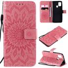For Samsung Galaxy A21s Embossed Sunflower Pattern Horizontal Flip PU Leather Case with Holder & Card Slots & Wallet & Lanyard(Pink) - 1