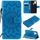 For Samsung Galaxy A21s Embossed Sunflower Pattern Horizontal Flip PU Leather Case with Holder & Card Slots & Wallet & Lanyard(Blue) - 1