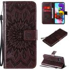 For Samsung Galaxy A51 5G Embossed Sunflower Pattern Horizontal Flip PU Leather Case with Holder & Card Slots & Wallet & Lanyard(Brown) - 1