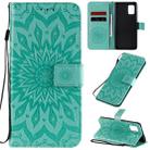 For Samsung Galaxy A71 5G Embossed Sunflower Pattern Horizontal Flip PU Leather Case with Holder & Card Slots & Wallet & Lanyard(Green) - 1