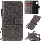 For Samsung Galaxy A71 5G Embossed Sunflower Pattern Horizontal Flip PU Leather Case with Holder & Card Slots & Wallet & Lanyard(Gray) - 1