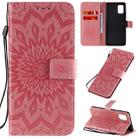 For Samsung Galaxy A71 5G Embossed Sunflower Pattern Horizontal Flip PU Leather Case with Holder & Card Slots & Wallet & Lanyard(Pink) - 1