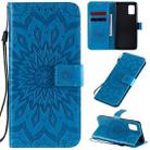 For Samsung Galaxy A71 5G Embossed Sunflower Pattern Horizontal Flip PU Leather Case with Holder & Card Slots & Wallet & Lanyard(Blue) - 1