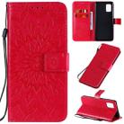 For Samsung Galaxy A71 5G Embossed Sunflower Pattern Horizontal Flip PU Leather Case with Holder & Card Slots & Wallet & Lanyard(Red) - 1