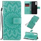 For Sony Xperia 10 II Embossed Sunflower Pattern Horizontal Flip PU Leather Case with Holder & Card Slots & Wallet & Lanyard(Green) - 1