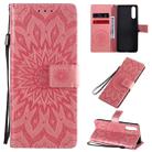 For Sony Xperia 10 II Embossed Sunflower Pattern Horizontal Flip PU Leather Case with Holder & Card Slots & Wallet & Lanyard(Pink) - 1