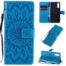 For Sony Xperia 10 II Embossed Sunflower Pattern Horizontal Flip PU Leather Case with Holder & Card Slots & Wallet & Lanyard(Blue) - 1