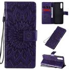 For Sony Xperia 10 II Embossed Sunflower Pattern Horizontal Flip PU Leather Case with Holder & Card Slots & Wallet & Lanyard(Purple) - 1