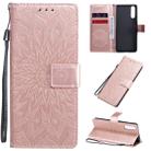 For Sony Xperia 10 II Embossed Sunflower Pattern Horizontal Flip PU Leather Case with Holder & Card Slots & Wallet & Lanyard(Rose Gold) - 1