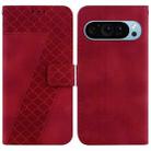 For Google Pixel 9 Pro Seven-shaped Embossed Leather Phone Case(Red) - 1