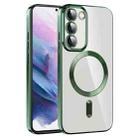 For Samsung Galaxy S21+ 5G CD Texture Plating TPU MagSafe Phone Case with Lens Film(Dark Green) - 1