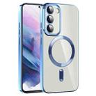 For Samsung Galaxy S21+ 5G CD Texture Plating TPU MagSafe Phone Case with Lens Film(Sierra Blue) - 1